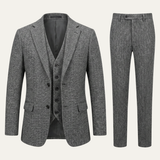 The Norwood Men’s Tweed 3 Piece Suit – Slim Fit Herringbone Jacket, Vest & Pants