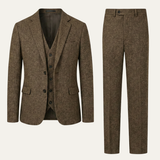 The Norwood Men’s Tweed 3 Piece Suit – Slim Fit Herringbone Jacket, Vest & Pants